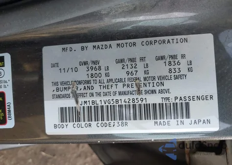 2011 Mazda Mazda3 I Touring from USA, damaged, VIN JM1BL1VG5B1428591